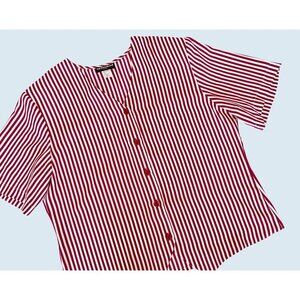 Vintage NOTATIONS Striped Short Sleeve Blouse 80s / 90s Sz Med